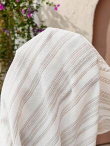 SHEIN Maternity Casual Striped Adjustable Waist Straight Leg Pants - Khaki - View 6