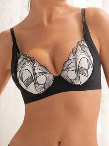 DesireSculpt 女士网纱刺绣钢圈文胸 1 件装 - 黑與白 - 查看 4