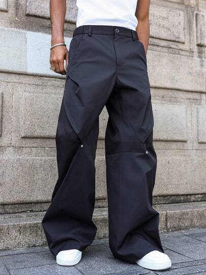 PAVTROS 男士休闲混合铆钉阔腿裤，街头风工装裤，秋季