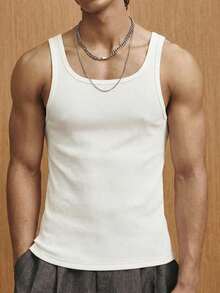 TOKVUE Men's Casual Solid Color Minimalist Versatile Tank Top - White - View 5