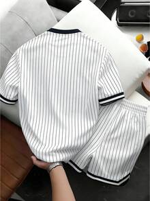 Chillumni Bộ áo thun ngắn tay cổ tròn kẻ sọc mùa hè dáng casual - Nhiều màu - Xem 2