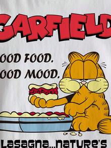 GARFIELD | SHEIN 少女休闲字母猫咪印花圆领短袖T恤，夏季 - 白色 - 查看 3