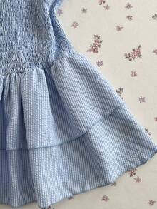 Sweetra Vestido sin tirantes con volantes en el bajo, primavera/verano para mujer - Azul - Ver 4