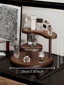 3-Tier Rotating Tabletop Display Rack, Wood Grain Bathroom Vanity Organizer, Makeup Storage Rack, Multi-Purpose Round Shelf, Suitable For Skincare, Perfume, Lipstick And Cosmetics - Space-Saving Countertop Organizer - Multicolor - View 5