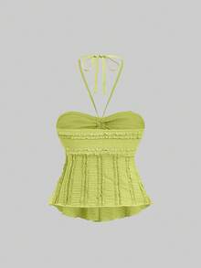 Sweetra Lace Trim Drawstring Splice Strapless Camisole Top For Women - Cadet Blue - View 2