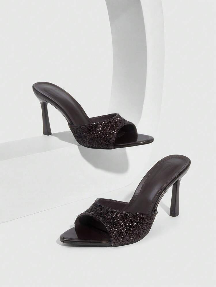 CUCCOO SZL Women Shoes Spring And Summer New Brown Glitter One Piece Peep Toe Women's High Heel Sandals Slippers Fashion Comfortable Versatile Sexy Party Women's Sandals Peep Toe Sandals Spring Shoes