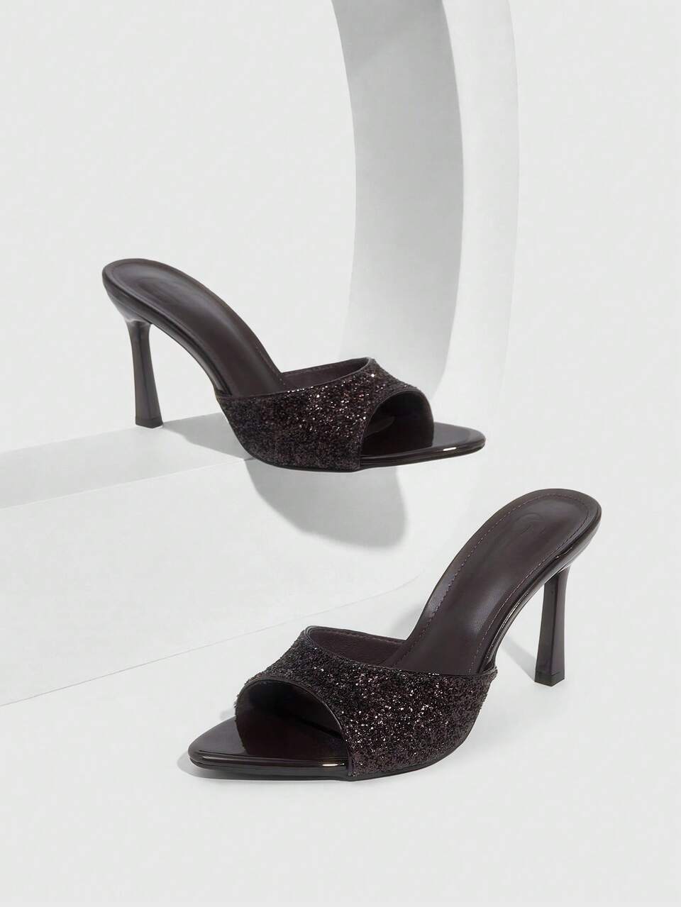CUCCOO SZL Women Shoes Spring And Summer New Brown Glitter One Piece Peep Toe Women's High Heel Sandals Slippers Fashion Comfortable Versatile Sexy Party Women's Sandals Peep Toe Sandals Spring Shoes