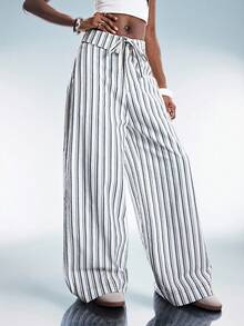GENKIRA 欧美复古时尚休闲抽绳腰条纹裤 - 彩色 - 查看 2