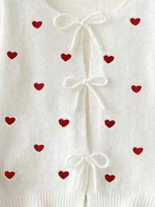 SHEIN Frenchy Women's Casual Elegant Knitted Cardigan, Suitable For Valentine's Day, Heart Embroidery - Multicolor - View 5