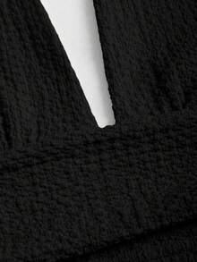 Sweetra Sexy Halter Deep V-Neck Backless Fitted Slit Solid Color Dress - Black - View 5
