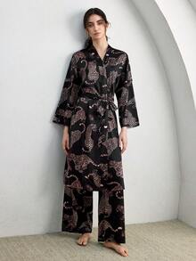 Ocili Women's Leopard Print Long Sleeve Loose Fit Robe - Pink - View 2