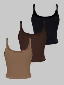 Glamine Top casual de botones con tirantes, de unicolor acanalado, set multicolor - Multicolor - Ver 2