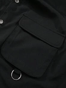 Manfinity EMRG 男士宽松实用口袋休闲衬衫，纽扣前襟方正短袖衬衫，口袋设计，都市休闲风，简约百搭，实用时尚，都市潮流，日常休闲，时尚百搭，节日礼物，男友礼物 - 黑色 - 查看 5