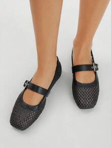 Styleloop Women's Hollow Design Buckle Casual Flat Loafers - Black - View 6