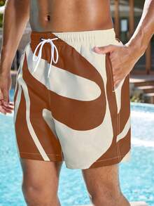 Manfinity VDAYZ Pantalones cortos casuales de playa para hombre con bolsillo inclinado de color contrastante y cintura con cordón, vacaciones - Multicolor - Ver 3
