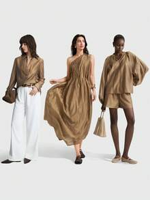Ontre Women's 2026 SS Spring&Summer Shades Of Brown Solid Blouse,Loose Casual Long Sleeve Shirt With Turndown Collar,Autumn Chic Office Teacher Holiday - Brown - View 7