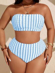 SHEIN Swim Curve Plus Size Women Simple Daily Summer Swimwear Set - Blue - View 5