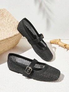 Styleloop Women's Hollow Design Buckle Casual Flat Loafers - Black - View 1