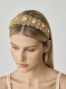 MOTF PREMIUM NEW PERSONALIZED FASHION BAROQUE RETRO RHINESTONE HIGH-END HEADBAND - Khaki - View 5