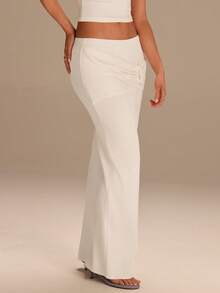 Athîral Women's Cream Minimalist Casual Sweater  Long  Skirt - White - View 4