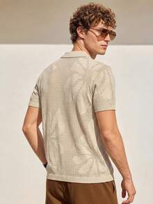 Manfinity CityGents Polo de manga corta con cuello casual de punto con diseño calado para hombres - Albaricoque - Ver 2