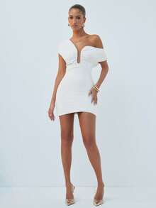 Hauture Vestido curto drapeado com decote estruturado - Branco - Ver 2
