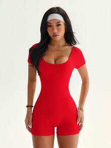 Slayform Slayform Jumpsuit Yoga Olahraga Elastisitas Tinggi Tanpa Jahitan - Merah - View 7