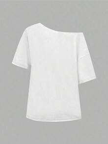 女士露肩T恤，露肩上衣，夏季服装，梅花图案，女装，女士上衣，休闲背心，潮流单品，时尚上衣，街头风上衣，街头女装，Y2K上衣，Y2K服装，复古上衣，中国风上衣 - 白色 - 查看 2