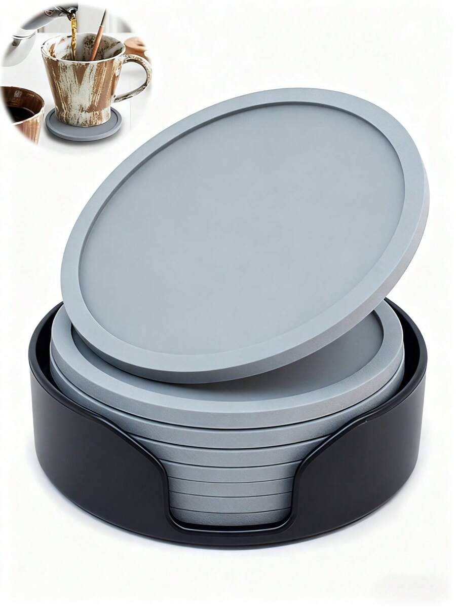 1/3/6 miếng lót cốc silicon màu xám, đệm ly chịu nhiệt, bảo vệ bàn cà phê & quầy bar, lót cốc nóng, quà tặng Giáng sinh. - Xám - Xem 1
