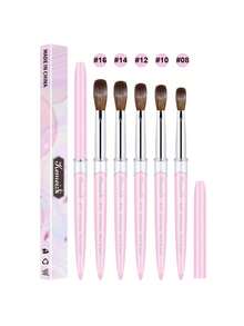 50% Mink Hair Acrylic Nail Brush, High-Quality Mink Hair Nail Brush, Wooden Handle, Gel Extension Nail Brush, Drawing Tool, Size 8/10/12 - Pink - View 1