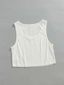 SHEIN EZwear 女款休閒寬鬆圓領短版背心上衣，95%棉，舒適休閒穿搭，女款休閒風，夏季女裝上衣 - 白色 - 查看 4