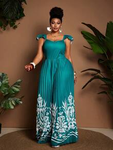 Maweii Mono vintage con volantes y estampado floral en verde, talla grande y sexy - Verde - Ver 4