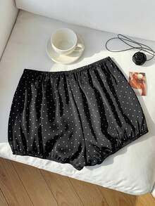 Comfortcana 女士休闲波点印花松紧腰短裤，夏季 - 黑色 - 查看 2