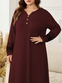 Lacomfia Herbst/Winter Lässig Rundhals Pullover Strick strukturierte lose vielseitige bedruckte Patchwork Damen Große Größen Kleid - Bordeaux - Übersicht 3