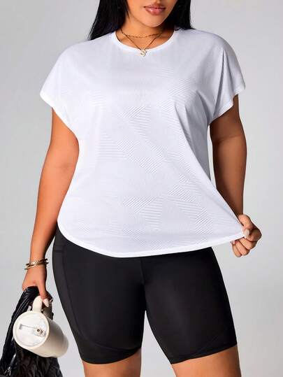 Rhythm Era 大码纯色提花短袖透气运动T恤