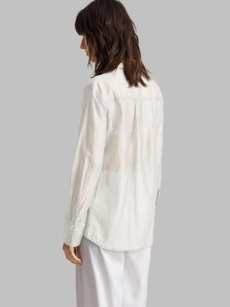 2026 SS New Women's Solid Color Long Sleeve Loose Casual Shirt, Elegant Daily Commute Fashion, White Business Casual Vacation Beach Holiday Outfit, Suitable For Birthday Party, Teacher Uniform, Office Wear