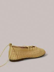 Styleloop 女士鞋履 假日风编织鞋 面条带女士平底单鞋 假日风穿搭 波西米亚风穿搭 美式复古风 波西米亚风穿搭 西部风穿搭 音乐节穿搭 派对穿搭 平底女鞋 - 黃色 - 查看 4