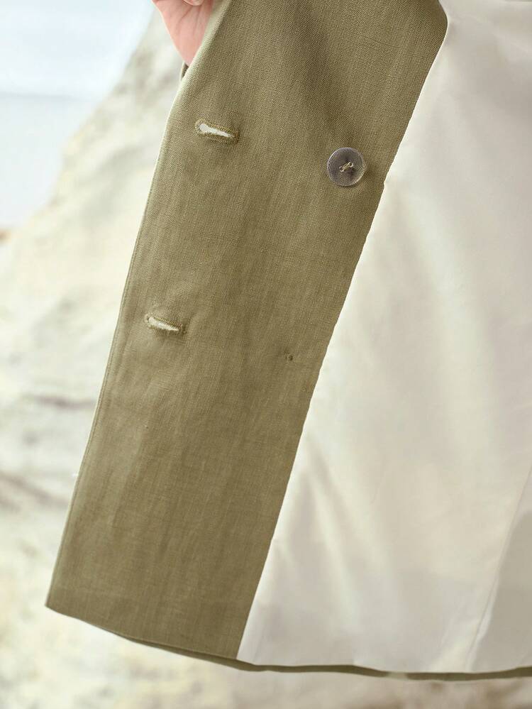 LINEN BLEND LOOSE FIT DOUBLE-BREASTED BLAZER