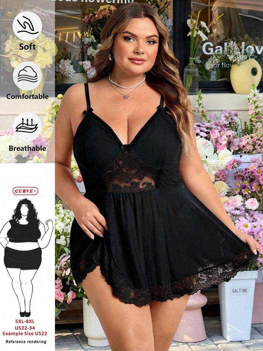 SHEIN CURVE+ 加大码/情人节/大码女式情人节网纱蕾丝吊带背心