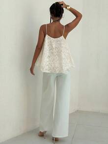 Aloruh Nouvelle arrivée romantique pour rendez-vous, débardeur texturé en mousseline de soie de couleur abricot à bretelles fines pour femmes, pour le printemps/été - Nude - Voir 8