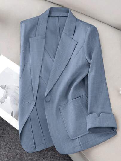 Franclia 女士纯色单扣休闲百搭通勤长袖西装外套