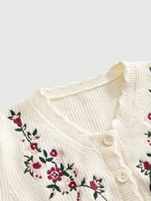 ROMWE Fairycore Women's Retro Mori Style Lantern Sleeve Embroidered Cardigan - لون مشمشي - مشاهدة 3
