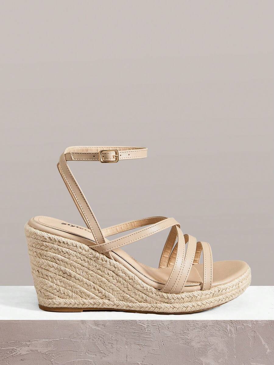 Styleloop Giày sandal đế xuồng mũi tròn, gót dày, quai ngang mắt cá chân, kiểu dáng casual, phù hợp cho đi làm hàng ngày, phong cách tối giản, đi nghỉ mát, du lịch, lễ hội âm nhạc Bohemian, giày nữ đa năng. - Màu be - Xem 1