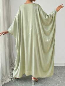 Rafferiza 春夏时尚中东风宽松连衣裙，腰部可调节，金属扣装饰，均码 - 綠色 - 查看 2