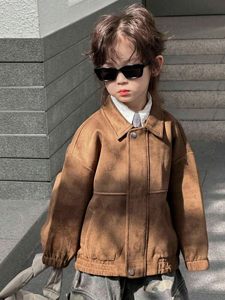 Young Boy Retro Casual Brown Jacket, Autumn