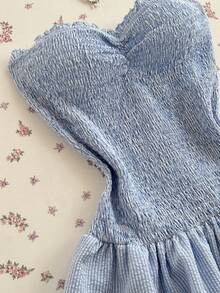 Sweetra Vestido sin tirantes con volantes en el bajo, primavera/verano para mujer - Azul - Ver 5