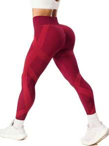 Core Rhythm 女士无缝交叉纹运动紧身裤，适合室内外瑜伽和健身，全长 - 彩色 - 查看 2