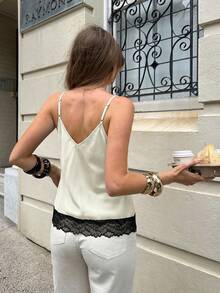 Serisse 女士夏季休闲撞色蕾丝宽松吊带背心 - 白色 - 查看 2