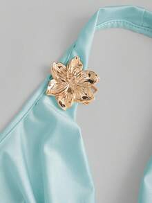 Sweetra 复古风荷叶边领无袖上衣，收腰设计，夏季女装 - 藍色 - 查看 4