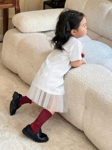 Dazy Kids 女婴圆领休闲网纱拼接中长连衣裙 夏季 - 白色 - 查看 2